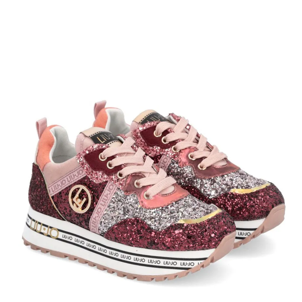 Scarpe Donna LIU JO Sneakers Platform Maxi Wonder 253 con Glitter All Over Bordeaux