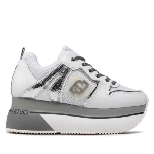 Scarpe Donna LIU JO Sneakers Platform Super Maxi Wonder in Pelle e Mesh Bianco e Argento