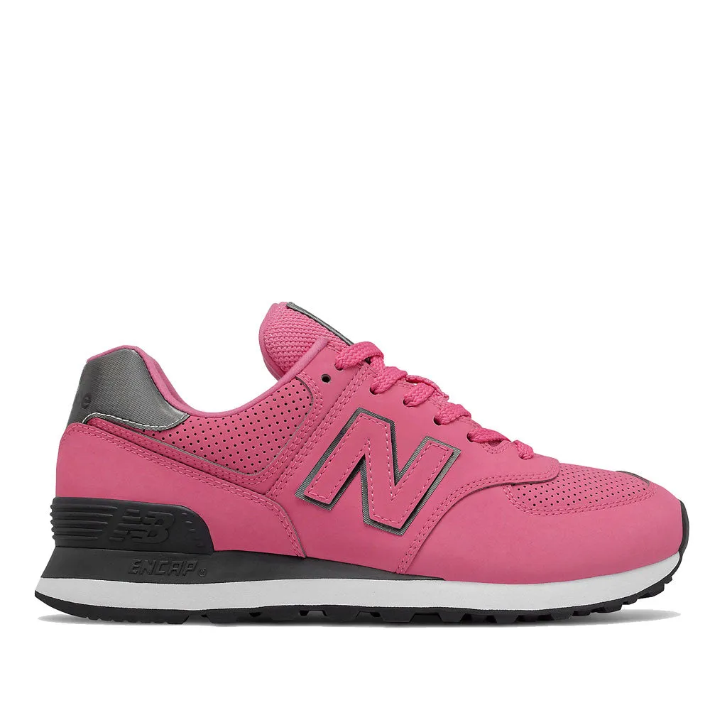 Scarpe Donna NEW BALANCE Sneakers 574 in Pelle Traforata colore Sporty Pink e Black