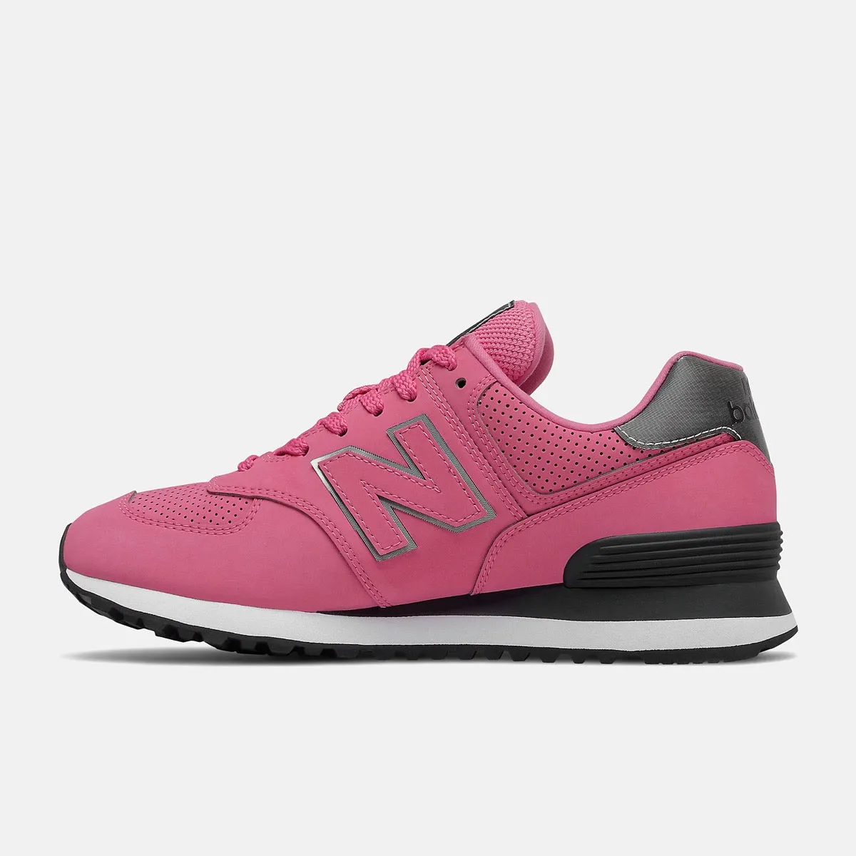 Scarpe Donna NEW BALANCE Sneakers 574 in Pelle Traforata colore Sporty Pink e Black