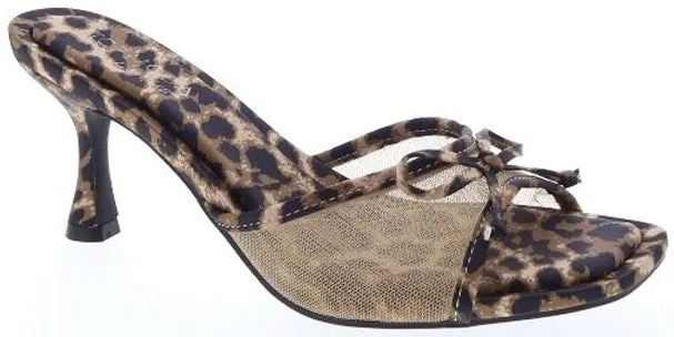 SELENA-7 Leopard Kitten Heel Open Toe Leopard Print with Nude Mesh Vamp