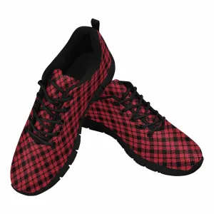 Sneakers For Men, Buffalo Plaid Red And Black Running Shoes Dg840