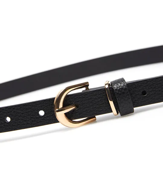 Texture Belt with Golden Buckle Black