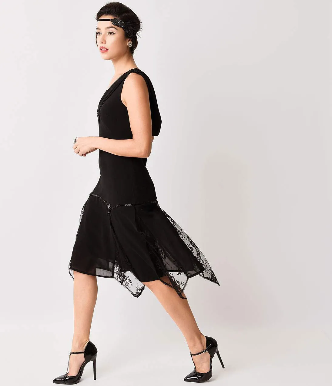 Unique Vintage 1920s Black Hemingway Flapper Dress