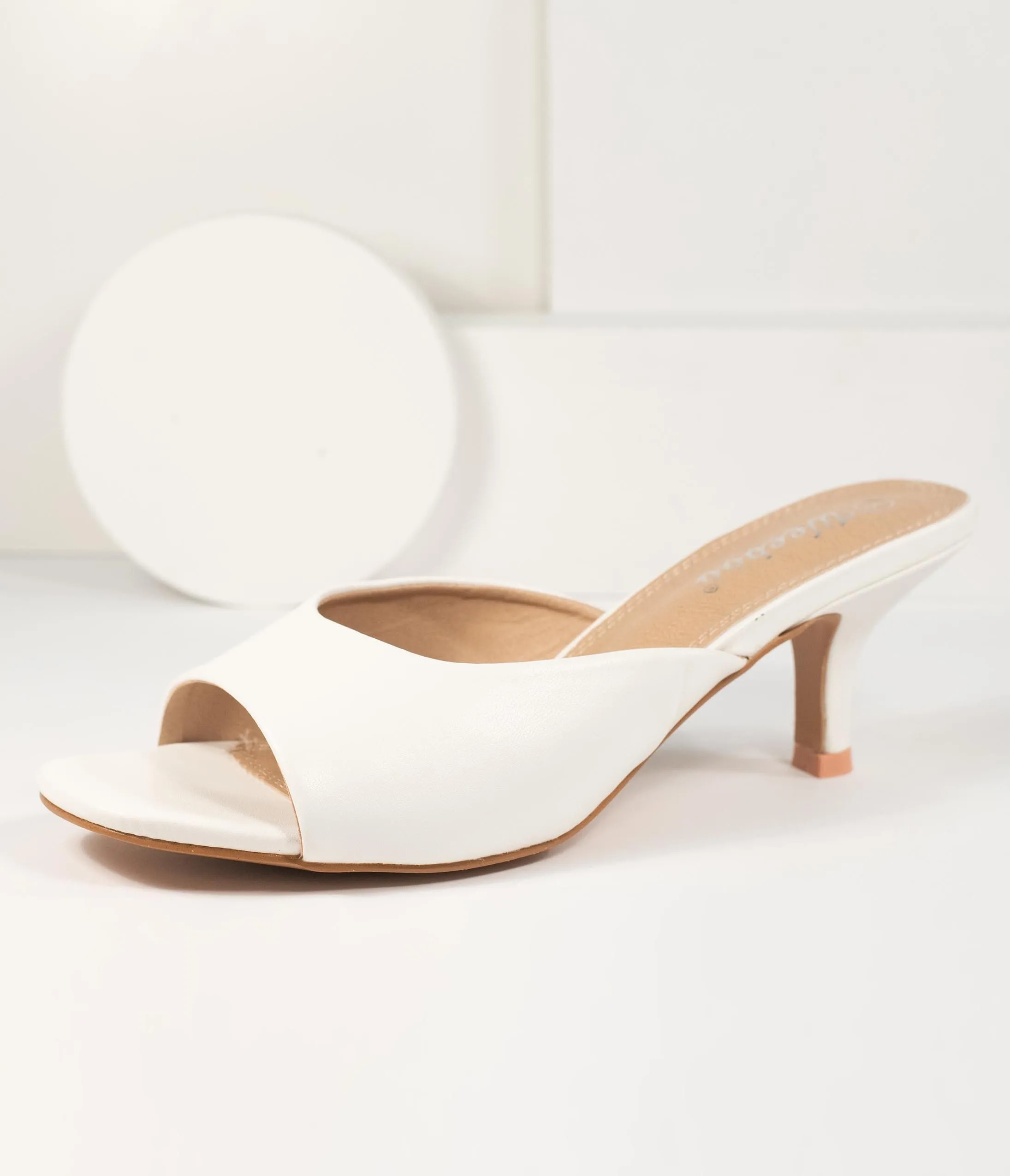 White Leatherette Peep Toe Kitten Heels